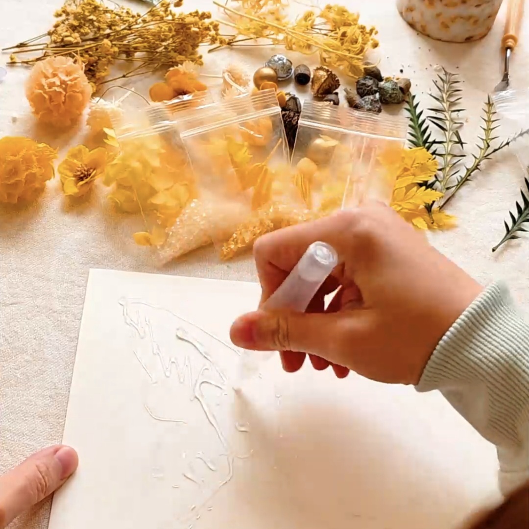 Glue & sprinkle the crystals